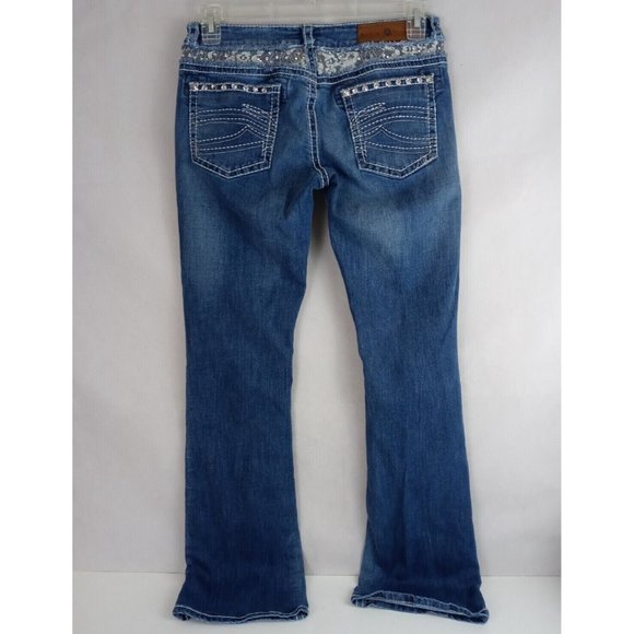 Rancho Estancia Jewelled Distressed Whiskered Embroidered Jeans Size 29 - Picture 3 of 10